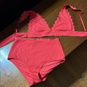 aerie Pink Scalloped High-Waist Bikini Set